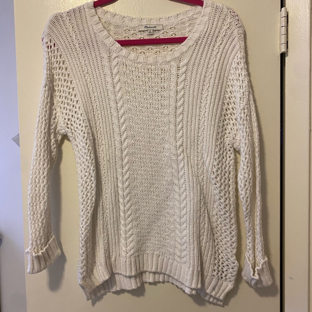 Madewell white cable knit sweater